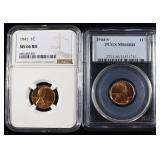 1941, 1944-S WHEAT CENTS NGC & PCGS MS66 RD