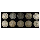 (10) 90% SILVER WALKING SILVER HALF DOLLARS