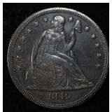 1849 SEATED DOLLAR NICE ORIG UNC PL SURFACES
