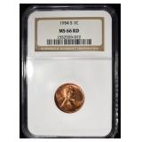 1954-S WHEAT CENT NGC MS66 RD