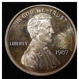1987 LINCOLN 1 OZ .999 SILVER ROUND