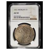 1921 MORGAN DOLLAR NGC AU50
