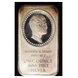ULYSSES S. GRANT 1 OZ .999 SILVER BAR