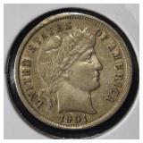 1901 BARBER DIME CH AU