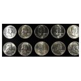 (10) 90% SILVER FRANKLIN HALF DOLLARS
