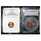 1954-D NGC MS 66RD, 1956 PCGS MS 64RD WHEAT CENTS