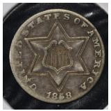 1858 3-CENT SILVER XF