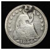 1854 LIBERTY SEATED HALF DIME DAMAGED