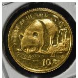 1987 PANDA 1/10OZ .999 GOLD CH BU