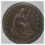 1858 LIBERTY SEATED QUARTER XF