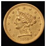 1866-S $2.50 GOLD NICE ORIG UNC OLD LIGHT CLEANED