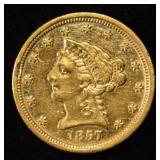 1857-S $2.50 LIBERTY GOLD BU OLD CLEANING