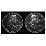 (2) 90% SILVER 1961 FRANKLIN HALF DOLLARS PROOF BU