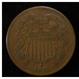 1871 2 CENT PIECE VF/XF
