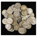 (50) 90% SILVER MERCURY DIMES
