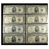 (8) NICE 1953 $5 SILVER CERTIFICATES