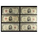 (6) $5 LEGAL TENDER NOTES 1928 & 1963