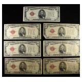 (7) 1928 $5 RED SEAL NOTES