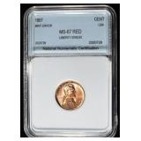 1957 WHEAT CENT MINT ERROR NGC SUPERB GEM BU RD