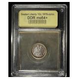 1876-CC SEATED LIBERTY DIME USCG CH/GEM BU DDR
