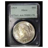 1923 PEACE DOLLAR PCGS MS-64 RATTLER HOLDER