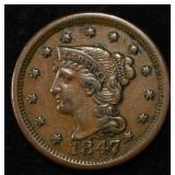 1847 LARGE CENT XF/AU