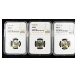 (2) 1943-P & (1) 1944-D WAR NICKELS NGC MS66