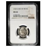 1939-S REV OF 40 JEFFERSON NICKEL NGC MS66