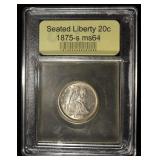 1875-S SEATED LIBERTY 20C USCG CH/GEM BU