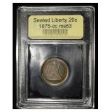 1875-CC SEATED LIBERTY 20C USCG CH BU