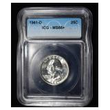 1961-D WASHINGTON QUARTER ICG MS66+