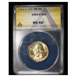 1964-D WASHINGTON QUARTER ANACS MS66
