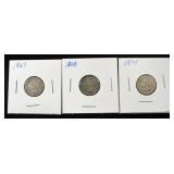 1867, 1868 & 1874 3-CENT NICKEL