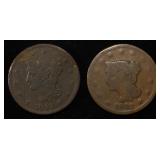 (2) 1842 BRAIDED HAIR LARGE CENTS