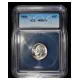 1955 ROOSEVELT DIME ICG MS67+