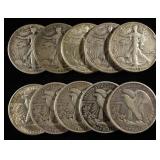 (10) 90% SILVER WALKING LIBERTY HALF DOLLARS