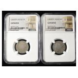 (2) LIBERTY HEAD 5C NGC GENUINE
