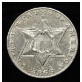 1856 3-CENT SILVER CH AU