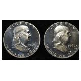 (2) 90% SILVER 1963 FRANKLIN HALF DOLLARS PROOF BU