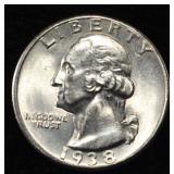 1938 WASHINGTON QUARTER GEM BU