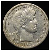 1914 BARBER QUARTER  XF/AU
