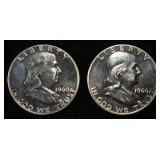 (2) 1960 90% SILVER FRANKLIN HALF DOLLARS PROOF BU