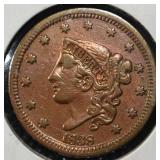 1838 CORONET HEAD LARGE CENT XF/AU