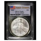2005 AMERICAN SILVER EAGLE PCGS MS69