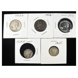 (2) MERCURY DIMES & (3) WASHINGTON QUARTERS