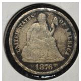 1876-CC LIBERTY SEATED DIME VF