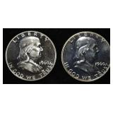 (2) 1960 90% SILVER FRANKLIN HALF DOLLAR PROOF BU