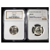 1954-S & 1958 TYPE B REV WASHINGTON 25C NGC 64-66