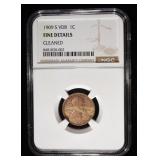 1909-S VDB WHEAT CENT NGC FINE DETAILS CLEANED