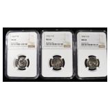 1943-P, 1952-S & 1953-S JEFFERSON 5C NGC MS65-66